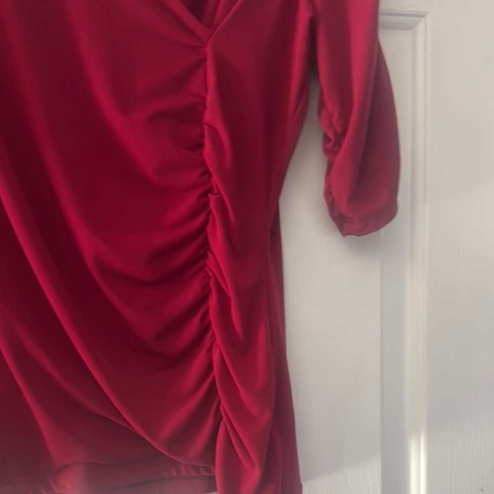 Style & Co. Red Burgundy Ruched Wrap Blouse Sz Large - Picture 3 of 7